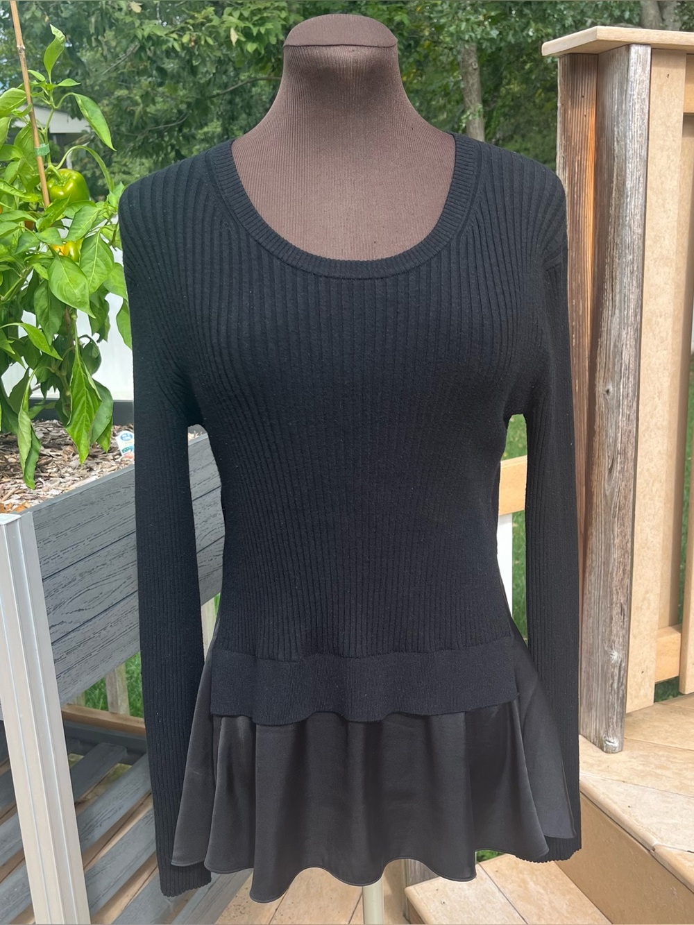 All Saints Women’s Taya Rib Knit & Satin Layered Jumper Sweater Size M Glam